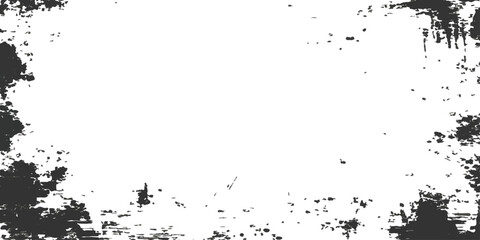 Obraz premium Abstract black ink splashes and dirty paint splatters form a textured grunge frame border design on a vector illustration pattern background