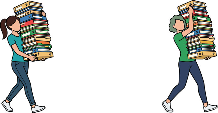 Man Carrying Books Illustration with Minimalist Flat Vector Style, Educational Concept and Copy Space on White Background