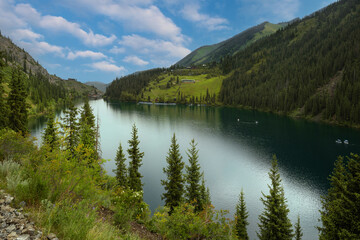 Fototapeta premium Picturesque high-mountain lake Kolsai under a summer day