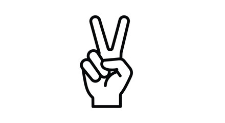 Obraz premium Simple black and white line icon of a human hand making the peace sign or victory gesture with two fingers up.