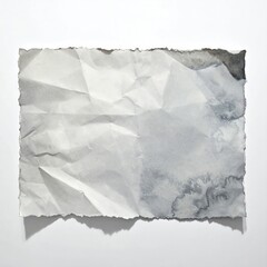 Obraz premium Crumpled white paper, uneven edges, with watercolor washes of gray and dark gray