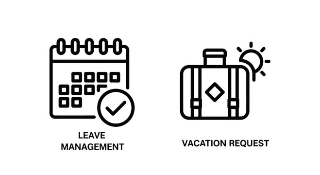 Business graphic showing leave management and vacation request with icons time off human resources black and white data visualization hr management
