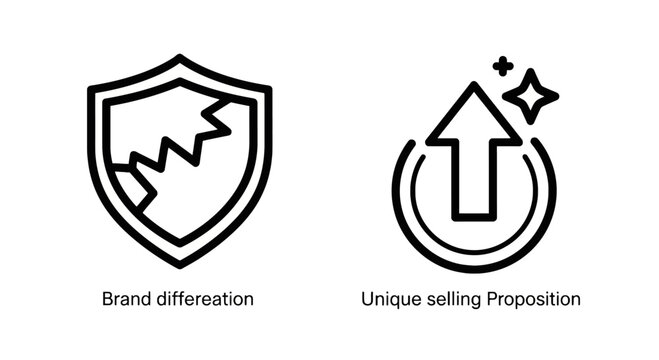 Security shield icon with lightning bolt and unique selling proposition arrow protection icon competitive advantage brand differentiation security brandi