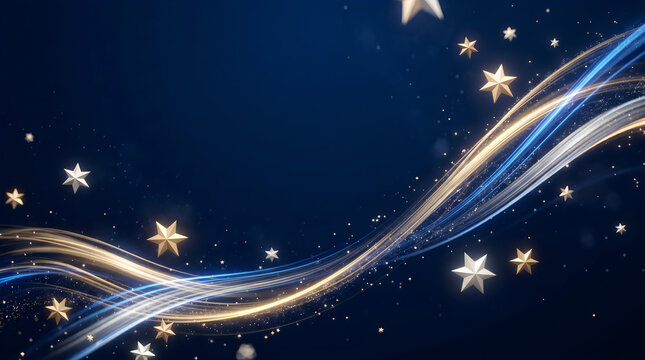 Night sky light trails over dark landscape with starry background and motion blur effect