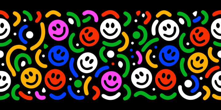 Colorful smiley face pattern on a black background