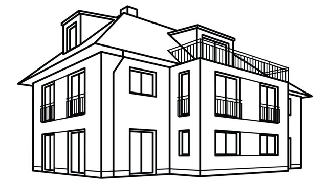 Traditional residential house architecture featuring balconies and roof dormer window exterior design view.