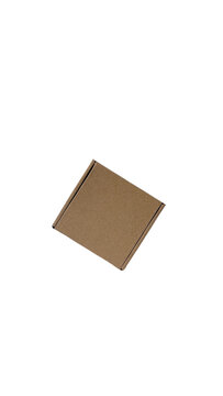 kraft cardboard box isolated on transparent background, open and close packing mockup	