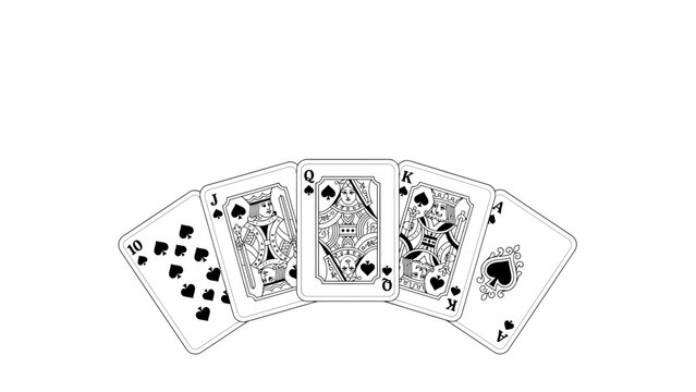Four black spade playing cards fanned out showing jack, queen, king, ace