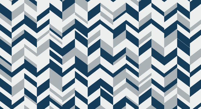 Modern geometric chevron or zigzag pattern in various shades of navy blue, light grey, and white for stylish background textures.