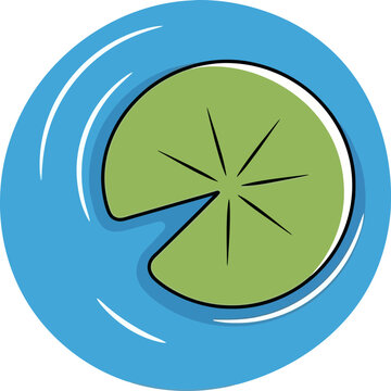 Stylized Green Lily Pad Floating on Blue Rippling Water Surface