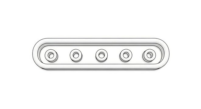 Minimalist 3d rendered long building block with five holes
