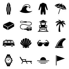 surfing icons set black and white surfboard © mukul