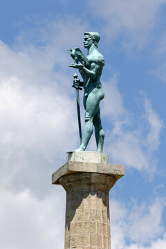 The Pobednik Victor monument, a famous bronze statue and landmark in Kalemegdan fortress, Belgrade, Serbia.