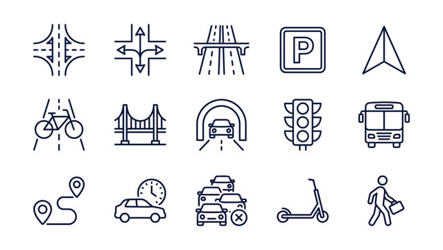 Collection of various transportation and traffic related icons and symbols used daily  signs and vehicles