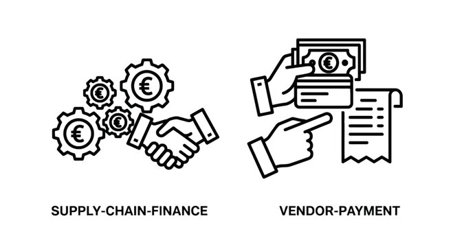 Supply chain finance and vendor payment process illustration with financial transaction business deal commerce process economic activity trade agreement