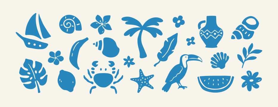 Naive hand drawn summer boho elements. Vector illustration