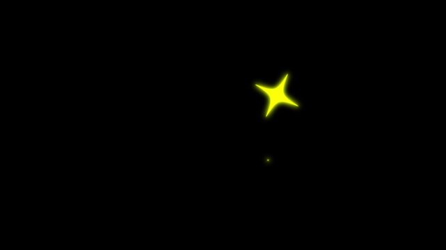 Glitter sparkle stars effect black screen background, looping animation, Golden twinkle star animation on transparent 4K flat doodle vector starry night sky effect.