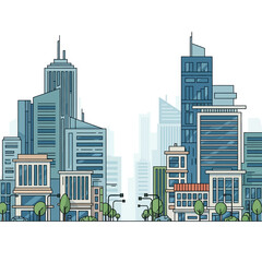 Naklejka premium Modern Cityscape Flat Design Skyline with Blue and Green Buildings