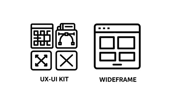 Ux UI kit and wireframe design elements with wireframe elements interface development prototyping software planning structure