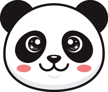 Cute panda head cartoon illustration, adorable baby panda face vector icon with big eyes