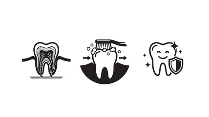 Obraz premium Dental Health Icons Set For Hygiene And Protection Concepts