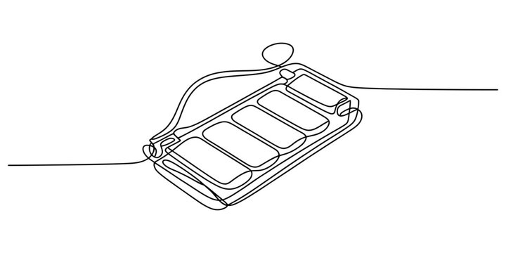 continuous line drawing open empty suitcase with handle flat line art vector illustration