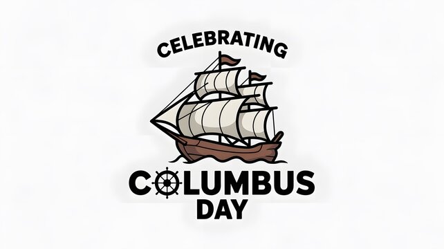 Celebrating columbus day illustration with a vintage sailing ship and steering wheel icon