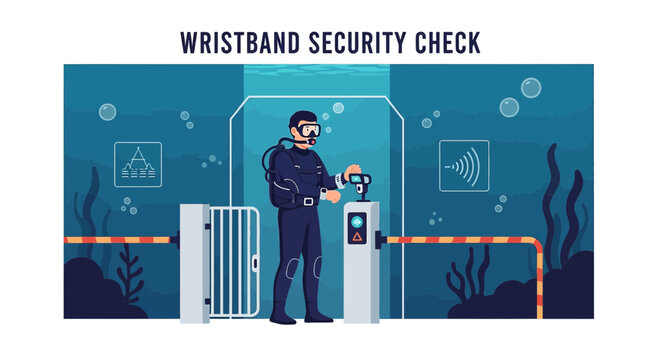 Scuba Diver Wristband Security Check at Underwater Entry Gate