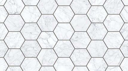 Fototapeta premium Hexagonal marble tile pattern on a surface with various tones and textures in natural stone