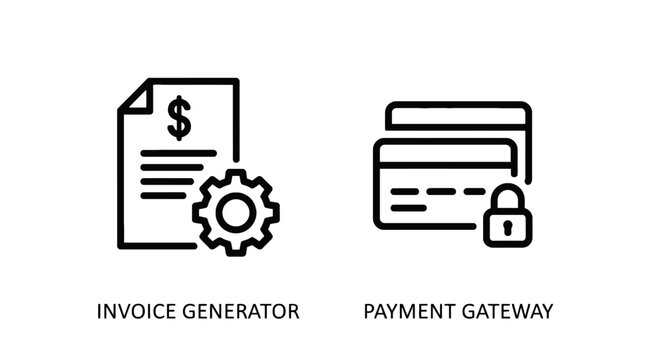 Invoice generator and payment gateway icons with payment processing transaction processing payment system invoice generation payment method financial