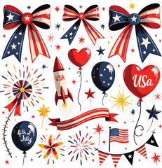 Obraz premium Patriotic Celebration Vector Illustration With Fireworks Balloons And American Flags