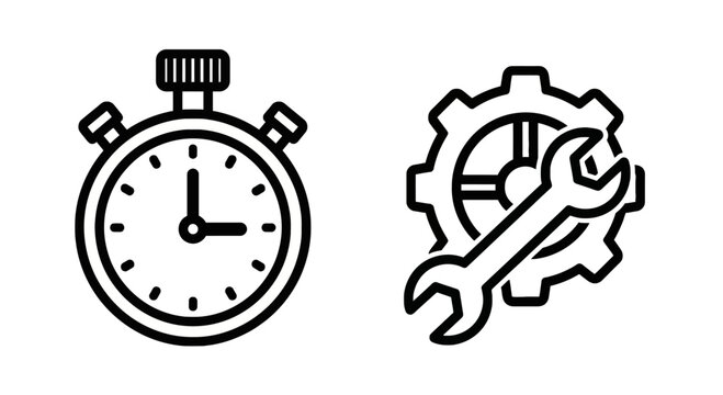 Time management and maintenance tools icons with management maintenance schedule planning organization productivity efficiency stopwatch screwdriver