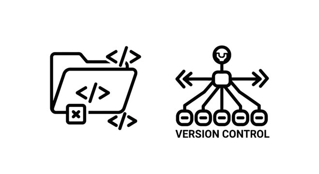 Version control system diagram with developer and repository connections software development coding process programming tools git repository developer