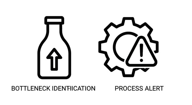 Bottleneck identification and process alert icons for industrial and business management with bottleneck identification industrial management business