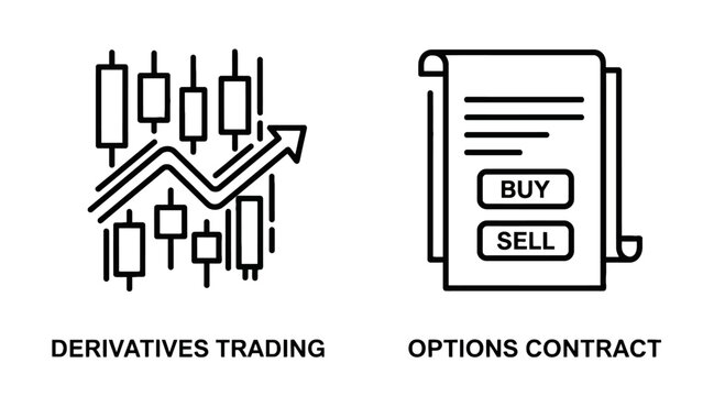 Derivatives trading and options contract icons with stock market financial analysis financial graph stock chart financial transaction