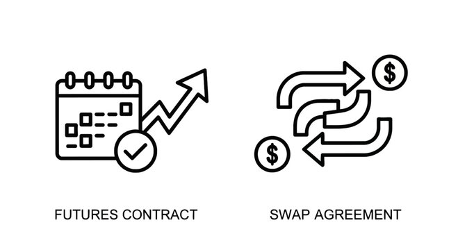 Futures contract and swap agreement icons with financial symbols contract agreement financial investment business transaction exchange commodity