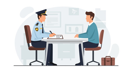 Fototapeta premium Police Officer and Suspect at Interrogation Table