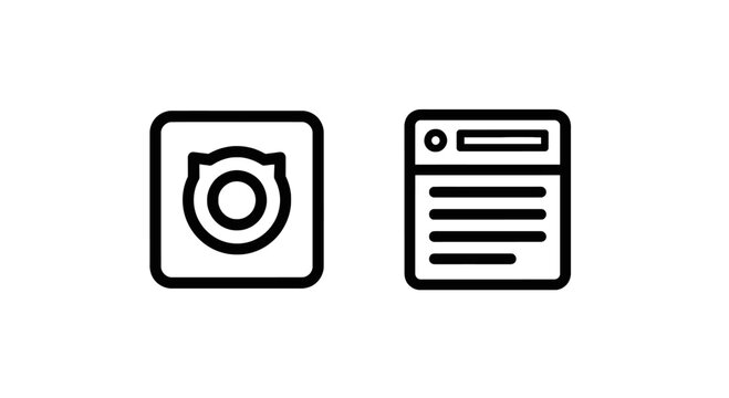 Minimalist icons of a camera and a document on a white background with line art graphic design social media web design user interface user experience