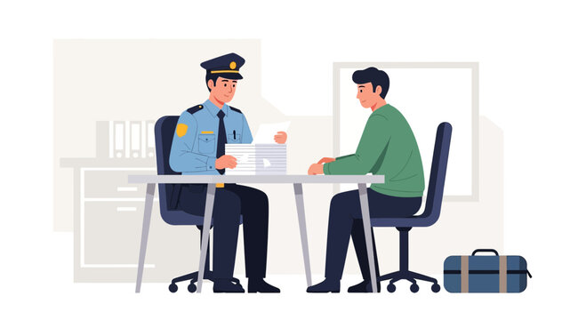 Police Interrogation: Officer Questions Suspect in Room with Briefcase