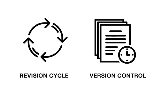 Revision cycle and version control icons with revision document management iteration development software workflow timeline progress modification