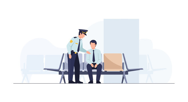 Officer Comforts Businessman in Waiting Area | Support, Guidance.