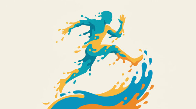 Dynamic abstract runner figure made of vibrant liquid splashes in motion