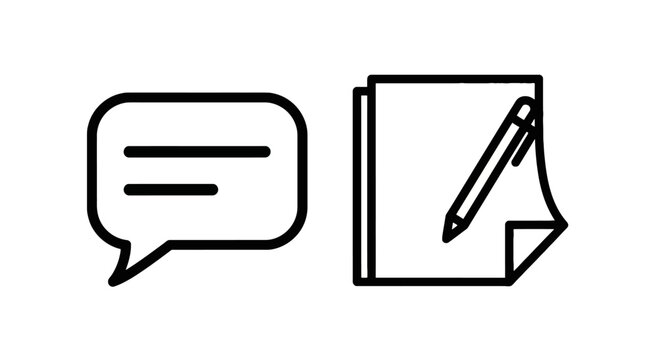 Speech bubble and document with pencil icon document communication annotate feedback correction proofread information particulars specifics