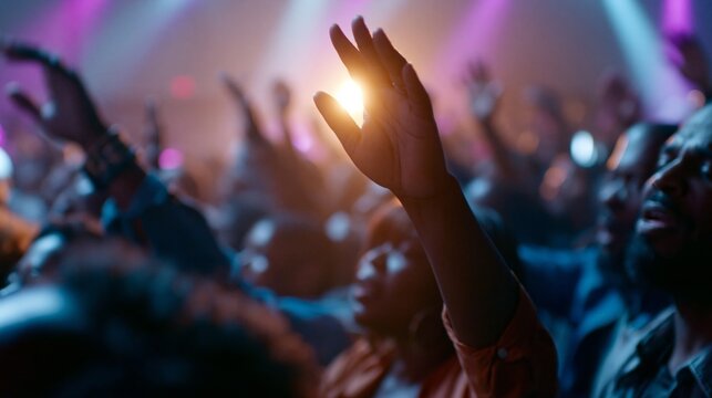 sunday church worship service with praise music and dramatic lighting