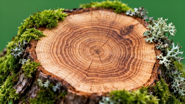 Tree stump cross section with moss