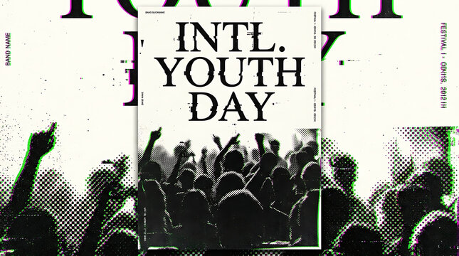 International youth day graphic poster with crowd silhouette and typography