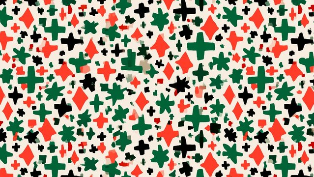 Dense Red Green Black Geometric Shape Scatter Pattern Background
