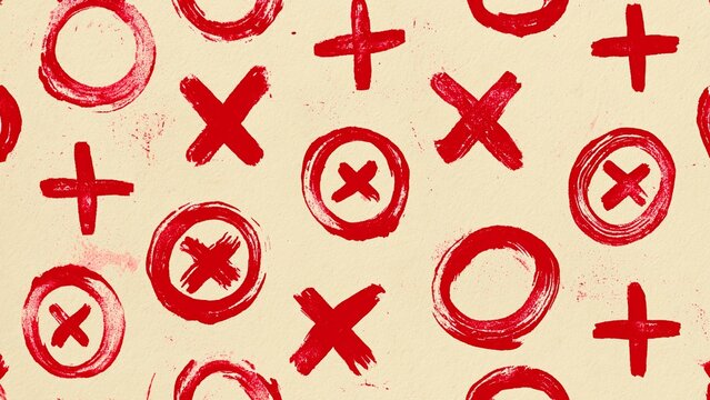 Hand Painted Red Cross Circle XO Scattered Pattern Background