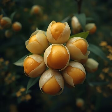 Ripe sweet orange apricots with fresh green leaves grow on a branch in a sunny organic garden, showcasing healthy juicy fruits ready for harvesting