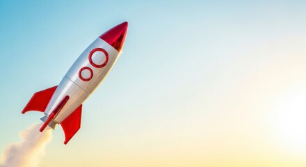 Naklejka premium Toy rocket launching into the clear sky as a concept for business startup growth and future success